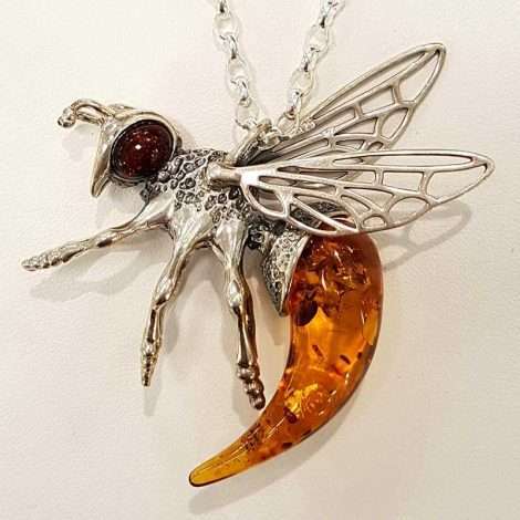 Sterling Silver and Amber Wasp Pendant on Sterling Silver Chain