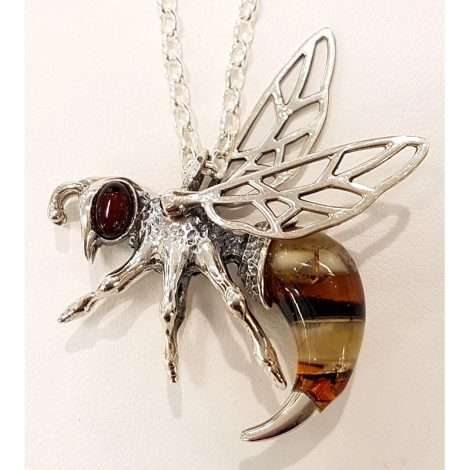 Sterling Silver and Green Amber Wasp Pendant on Sterling Silver Chain