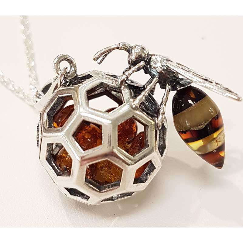 Sterling Silver and Amber Wasp Pendant on Sterling Silver Chain