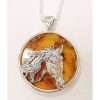 Sterling Silver Baltic Amber Round Horse Pendant on Chain