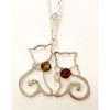 Sterling Silver 2 Amber and CZ Cats Pendant on Chain