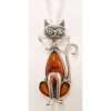 Sterling Silver Long Amber and CZ Cat Pendant on Chain