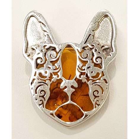 Sterling silver and amber pug dog brooch