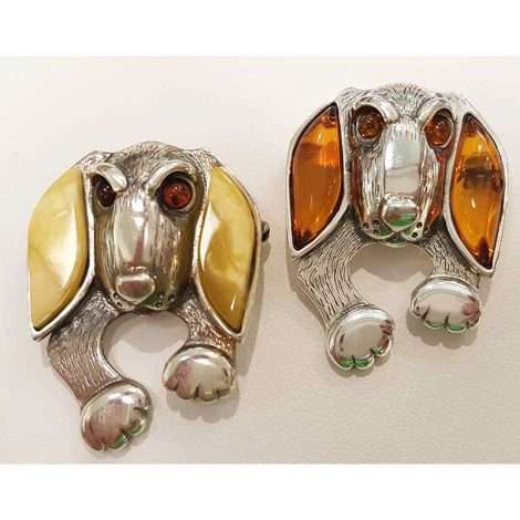 Sterling silver and amber dog rings