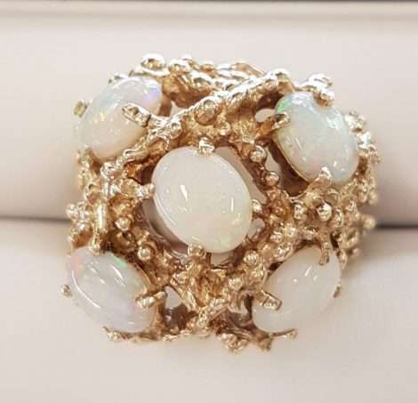 9ct Gold Large Cluster Ring set with 5 Solid Opals