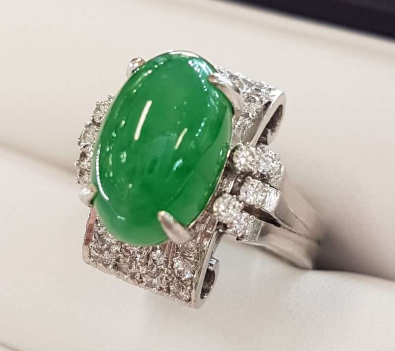 Carters_33b 18ct White Gold Oval Jade with Diamonds Ring - Art Deco