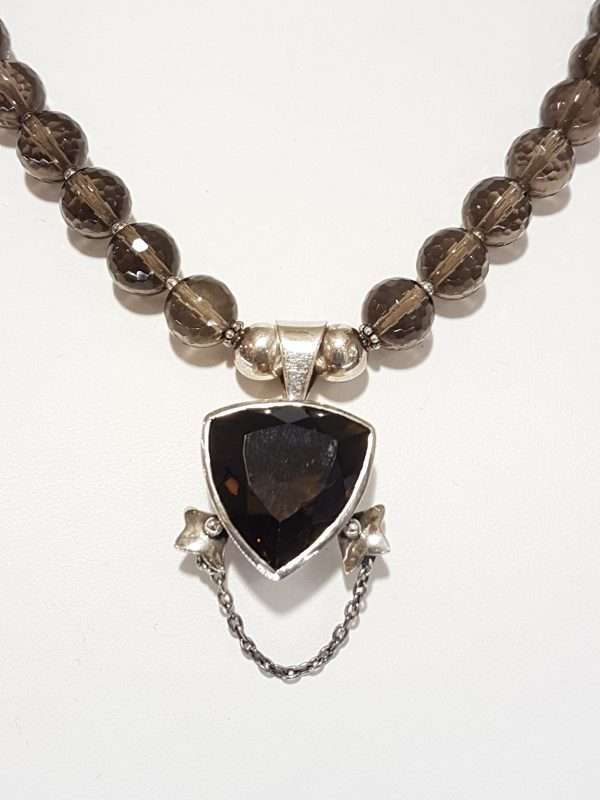 Sterling Silver Smokey Quartz Bead Necklace