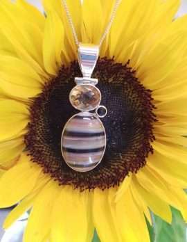 Sterling Silver Bumble Bee Quartz, Citrine and Onyx Pendant on Chain