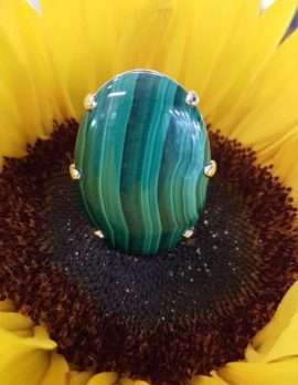 Sterling Silver Large Oval Malachite Ring