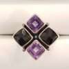 Sterling Silver Square Amethyst and Onyx Cluster Ring