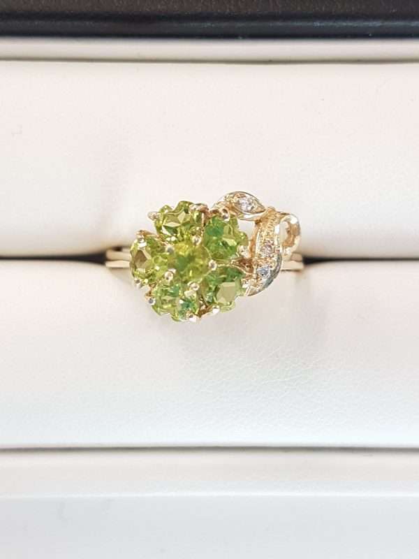9ct Yellow Gold Peridot and Diamond Flower Ring