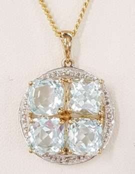 9ct Gold Topaz and Diamond Pendant on 9ct Chain