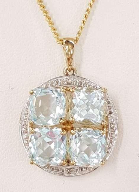 9ct Gold Topaz and Diamond Pendant on 9ct Chain