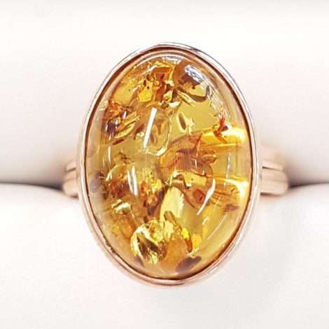 9ct Rose Gold Oval Amber Ring - Extendable