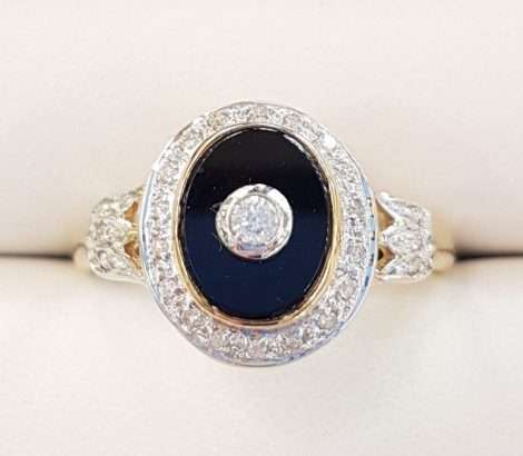 9ct Gold Onyx and Diamond Oval Ring