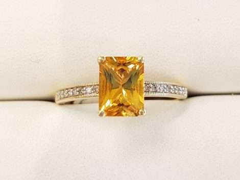 9ct Gold Rectangular Citrine and Diamond Ring