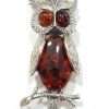 Sterling Silver Natural Amber Large Owl Brooch