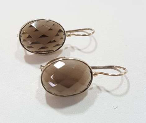 Sterling Silver Oval Faceted Smokey Quartz Earrings