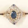 9ct Yellow and White Gold Natural Sapphire with Diamonds Ornate Filigree Ring