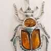 Sterling Silver Amber Scarob / Beetle Pendant on Sterling Silver Chain