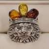 Sterling Silver Amber Lion Head Ring