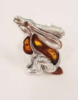 Sterling Silver Amber Rabbit / Hare Ring