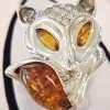 Sterling Silver Large Natural Baltic Amber and Cubic Ziroconia Fox Ring