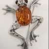 Sterling Silver Large Amber Frog Brooch - Available in Brown, Butter and Green Amber