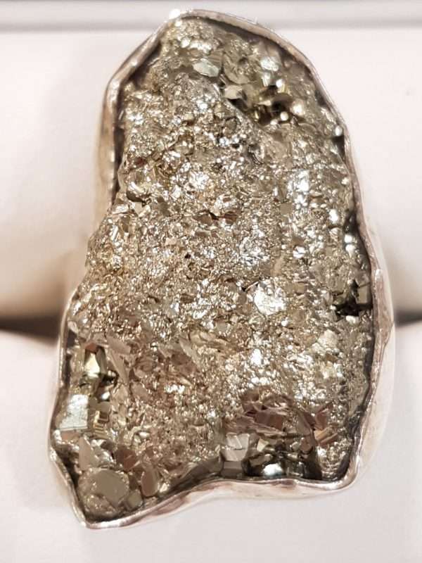 Sterling Silver Large Pyrite Ring