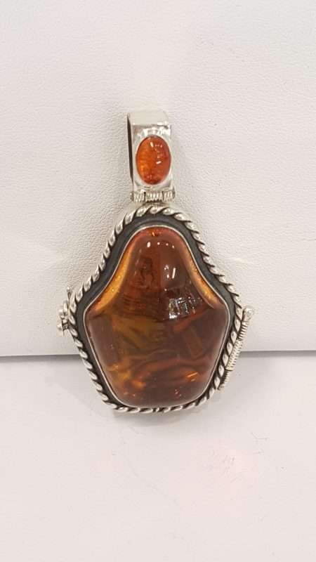 Exquisite Sterling Silver Amber Icon – Handpainted by Polish Artist under a Magnifying Glass - on Beautiful Long Sterling Silver Chain