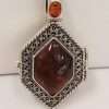 Exquisite Sterling Silver Amber Icon – Handpainted by Polish Artist under a Magnifying Glass - on Beautiful Long Sterling Silver Chain