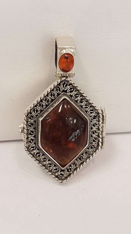 Exquisite Sterling Silver Amber Icon – Handpainted by Polish Artist under a Magnifying Glass - on Beautiful Long Sterling Silver Chain