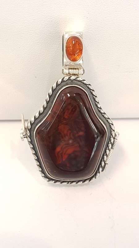 Exquisite Sterling Silver Amber Icon – Handpainted by Polish Artist under a Magnifying Glass - on Beautiful Long Sterling Silver Chain