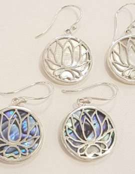 Sterling Silver Lotus Drop Earrings - Mother of Pearl and/or Paua Shell