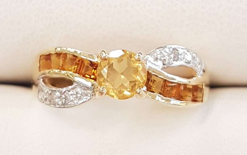 20191119_195243 9ct Yellow Gold Channel Set Citrine and Diamond Twist Ring