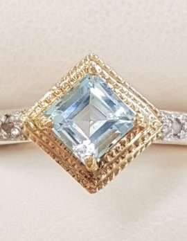 9ct Gold Topaz and Diamond Square Ring