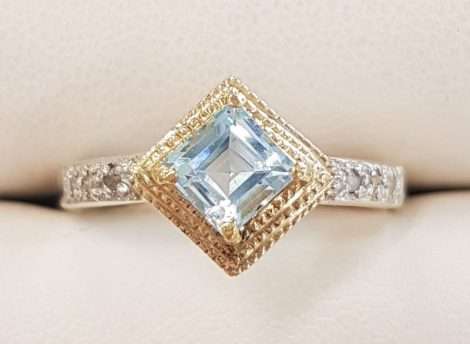 9ct Gold Topaz and Diamond Square Ring
