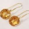9ct Gold Long Round Drop Citrine Earrings