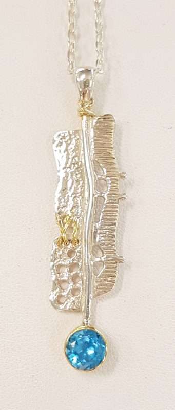 20191119_200107 Sterling Silver & Gold Plate Blue Topaz Pendant on Sterling Silver Chain