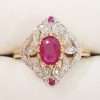 9ct Gold Natural Ruby and Diamond Ornate Ring