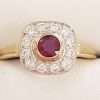 9ct Yellow Gold Natural Ruby and Diamond Square Cluster Ring