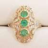 9ct Yellow Gold Large Oval Natural Emerald and Diamond Ring - Art Deco Style - Ornate