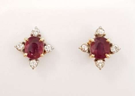 9ct Gold Natural Ruby & Diamond Stud Earrings