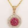 9ct Yellow Gold Natural Ruby and Diamond Floral Pendant on 9ct Chain