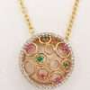 9ct Yellow Gold Natural Ruby, Emerald and Diamond Pendant on 9ct Chain