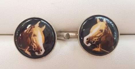 Sterling Silver & Enamel Horse Cufflinks