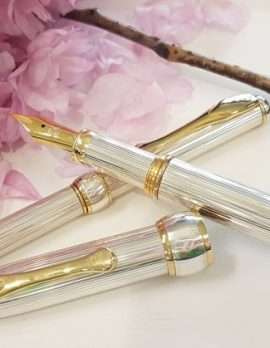 Sterling Silver Fountain Pen and Ball Point Pen - Beautifully Handcrafted in Italy - Gold Plate