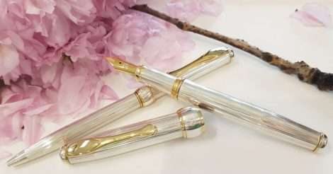 Sterling Silver Fountain Pen and Ball Point Pen - Beautifully Handcrafted in Italy - Gold Plate