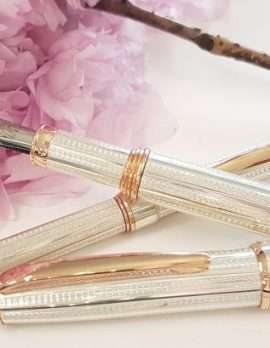 Sterling Silver Fountain Pen and Ball Point Pen - Beautifully Handcrafted in Italy - Rose Gold Plate