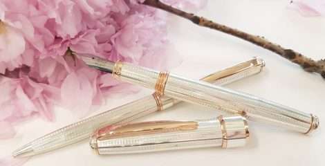 Sterling Silver Fountain Pen and Ball Point Pen - Beautifully Handcrafted in Italy - Rose Gold Plate